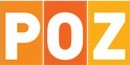POZ magazine logo - each letter in boxes with orange shades. P and Z match with O a red-orange shade.